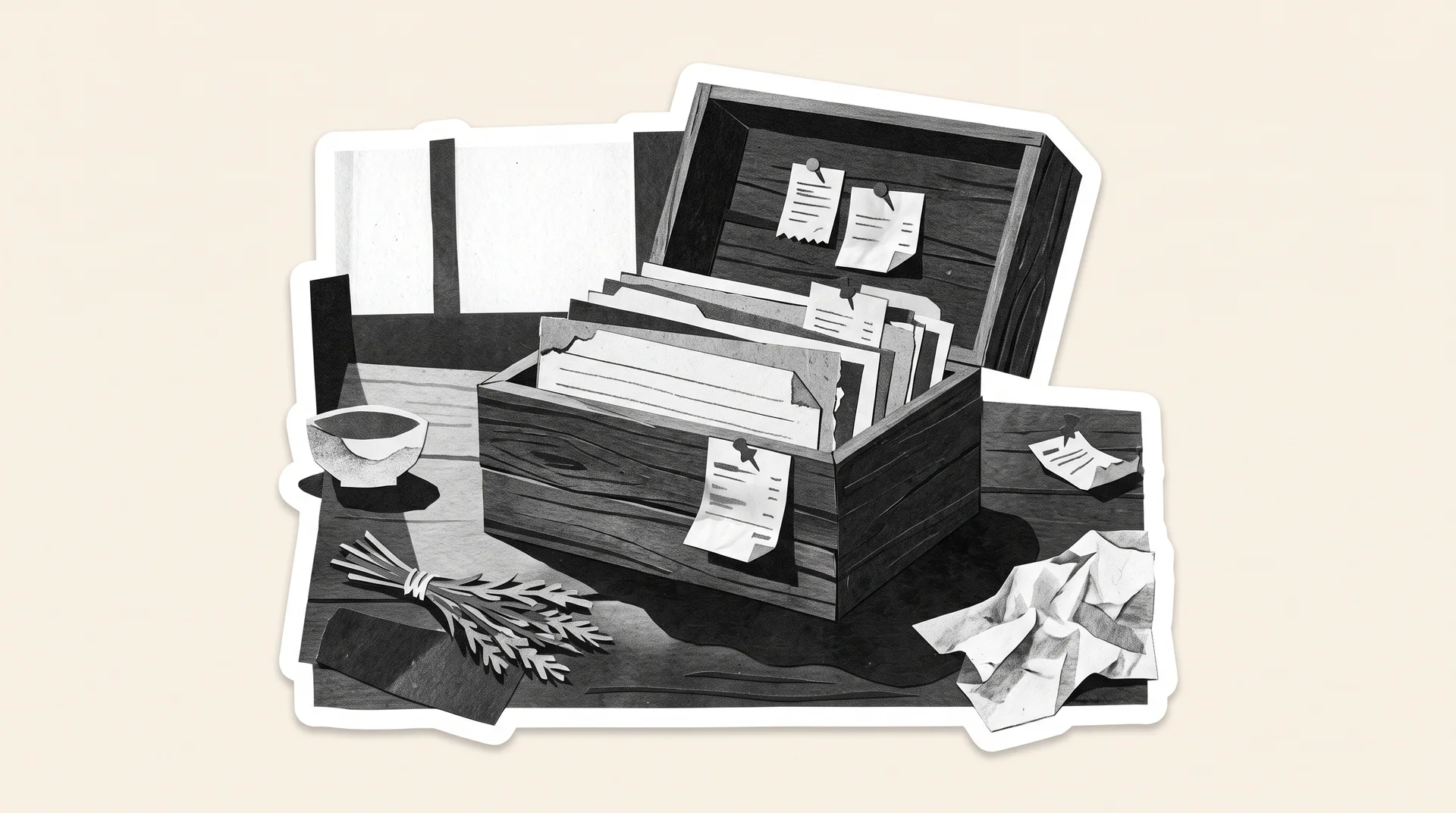Open recipe box on a sunlit wooden counter